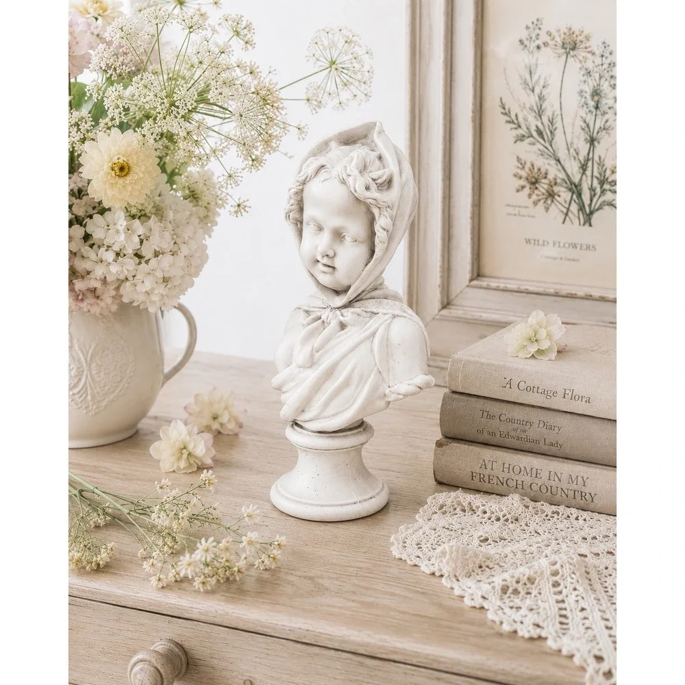 Vintage Victorian Parian Girls Bust In Bonnet Ivory White 9